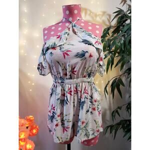 Hollister Womens XS Tropical Floral Lightweight Ruffled Off Shoulder Romper